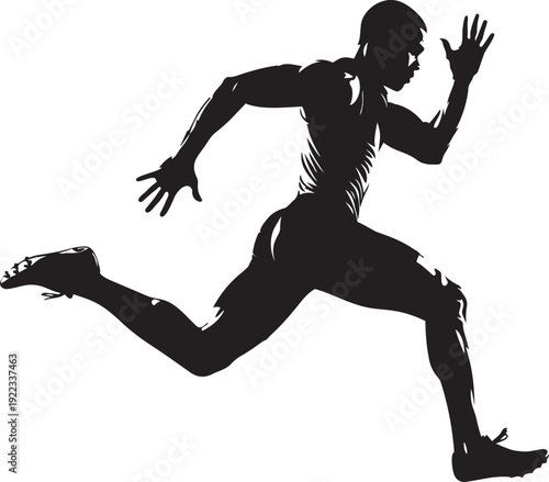A black silhouette of a man running quickly isolated on transparent background, Vector