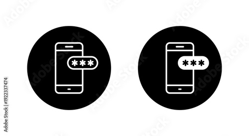 Phone password entry icon in black circle. Cellphone login symbol. Smartphone authentication sign