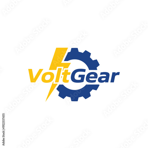 Mechanical cogwheel logo with lightning bolt for electrical engineering and machine maintenance services VoltGear