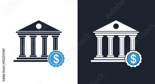 Bank building dollar sign flat design vector illustrationBlue icon set - Modern style icon - Vector icon set - Glyph and solid icon set - Icon vector - Flat Design Icon - line icon set