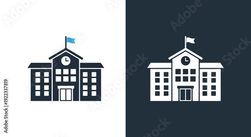 Modern school building icons flat design vector illustrationBlue icon set - Modern style icon - Vector icon set - Glyph and solid icon set - Icon vector - Flat Design Icon - line icon set