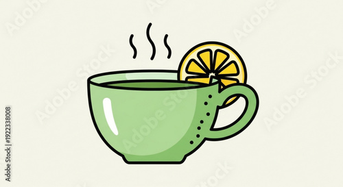 Steaming green tea cup with lemon slice garnish on plain background soothing beverage concept relaxation drink warm beverage tea time citrus flavor