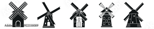 Windmill fan icon set in minimal vector style isolated on white background,