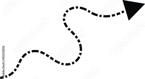 Curved dashed arrow direction path vector icon with dotted line navigation route graphic isolated abstract design element illustration