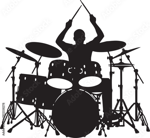 A man playing a drum set isolated on transparent background, Vector