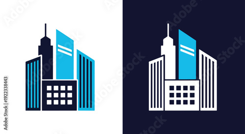Modern city buildings flat design vector illustrationBlue icon set - Modern style icon - Vector icon set - Glyph and solid icon set - Icon vector - Flat Design Icon - line icon set