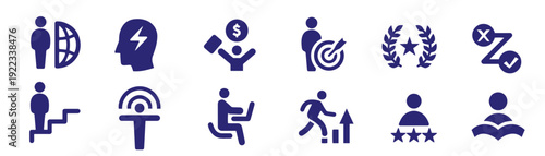 mentoring icon set featuring coaching, leadership and professional development concepts in clean vector style.,