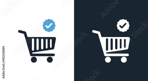 Shopping cart success check vector illustration flat designBlue icon set - Modern style icon - Vector icon set - Glyph and solid icon set - Icon vector - Flat Design Icon - line icon set
