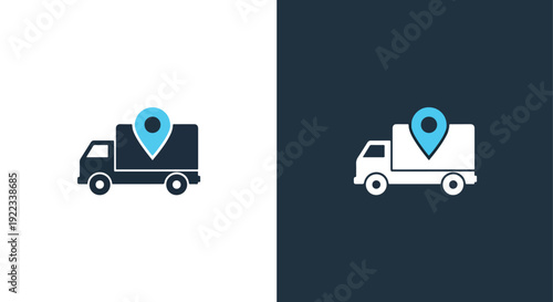 Delivery truck location pin vector illustration flat designBlue icon set - Modern style icon - Vector icon set - Glyph and solid icon set - Icon vector - Flat Design Icon - line icon set
