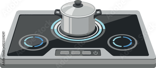 Induction Cooktop with Stainless Steel Pot and Glowing Light	