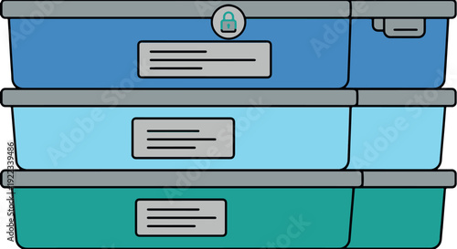 Stack of Secured Blue Storage Containers for Organization	