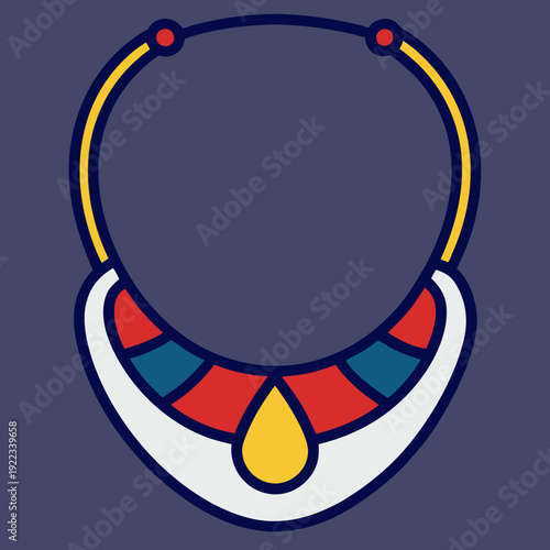 Colorful ancient egyptian style necklace with a prominent golden teardrop pendant