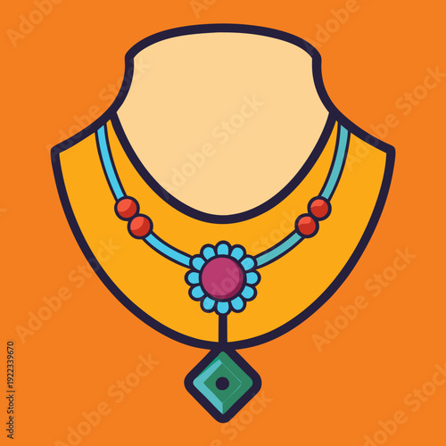 Stylish vibrant necklace with a flower and diamond pendant displayed on a mannequin