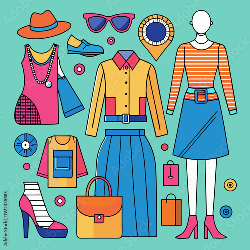 A vibrant collection of fashionable clothing and accessories for a stylish wardrobe