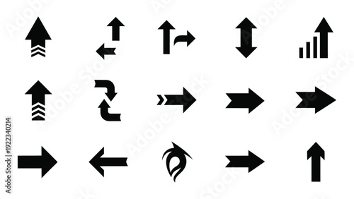 A collection of various black arrows on a white background isolated on white background, Vector