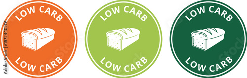 Low carb food label badge set with bread loaf icon healthy diet round sticker vector collection