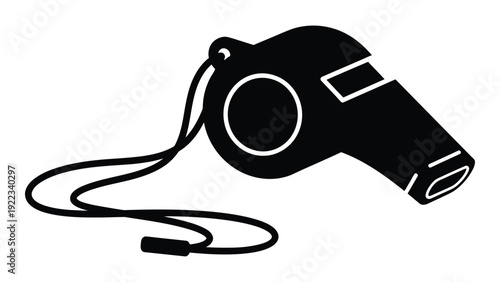 A black and white image of a referee whistle isolated on white background, Vector