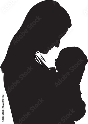 A mother holds her child in a loving embrace isolated on transparent background, Vector