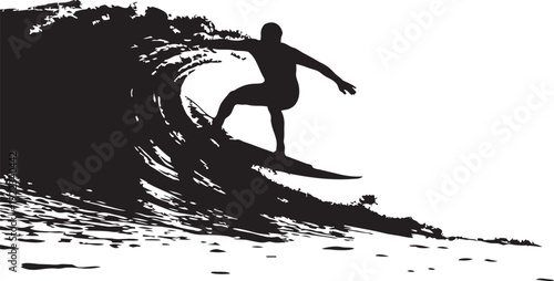 A surfer rides a wave on a sunny day isolated on transparent background, Vector