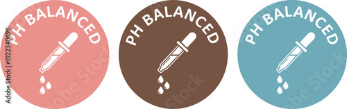 PH balanced skincare badge set with dropper pipette icon cosmetic product label stickers vector collection