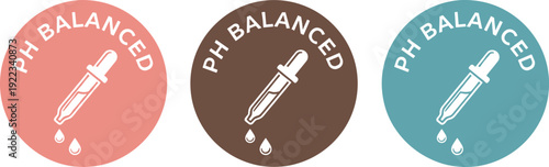 PH balanced cosmetic label badges with dropper pipette icon skincare product packaging stickers vector set