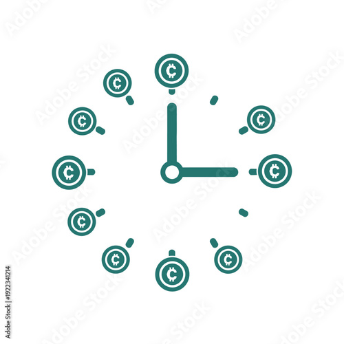 Green clock with copyright symbols.