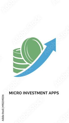 Green coin stack with blue arrow.