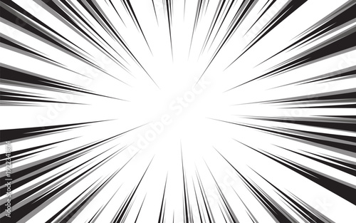Black and white radial lines comics style backround. Manga action, speed abstract. Vector illustration
