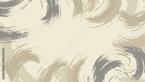 Elegant abstract background showcasing soft, swirling brushstrokes in muted beige and gray tones, providing a sophisticated frame with central copy space.