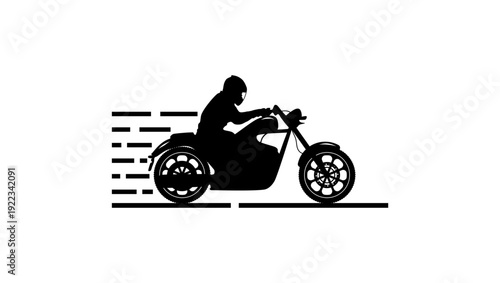 a man driving a motorcycle, black isolated silhouette