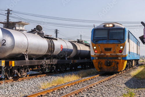 Diesel Locomotive Pulling Oil Tanker Freight Train