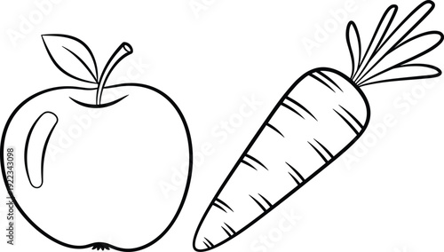 Apple and carrot outline icon simple black line fruit and vegetable illustration healthy food minimal vector design