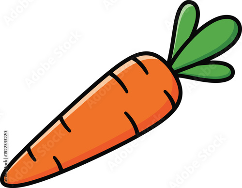 Cute carrot cartoon icon colorful hand drawn vegetable illustration simple orange carrot with green leaves isolated design