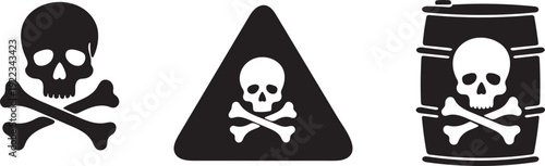 Warning signs skull and crossbones hazard triangle and toxic barrel illustration