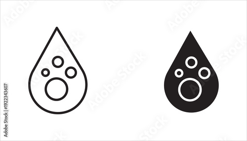 Editable outline vector icon set2 of water droplet with bubbles representing purity, clean water, hydration, skincare, and liquid freshness concept.