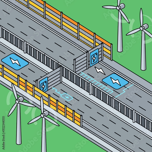Wind Turbines on Elevated Roadway System.