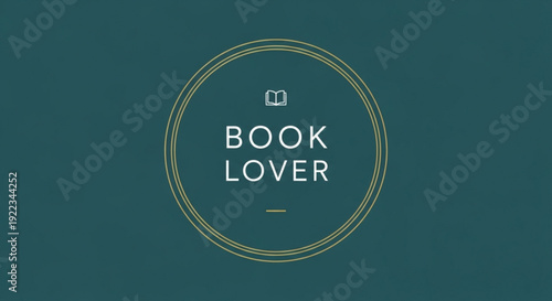 Book lover logo with open book icon on dark teal background