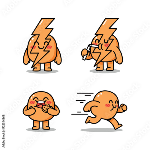 Sick cartoon lightning bolt character with flu symptoms and running away