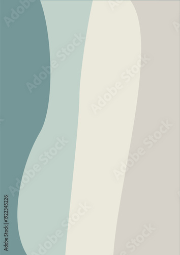 Modern Minimalist Abstract Background Featuring Vertical Flowing Organic Wave Shapes in Teal Mint Cream and Taupe Earth Tones for Elegant Interior Wallpaper and Creative Branding Designs