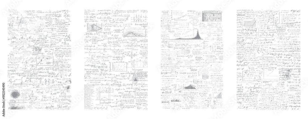 Fototapeta premium Handwritten mathematical equations and scientific formulas on white paper background mathematics science