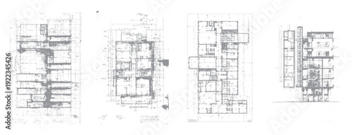 Architectural blueprints showing building floor plans and elevations architecture construction