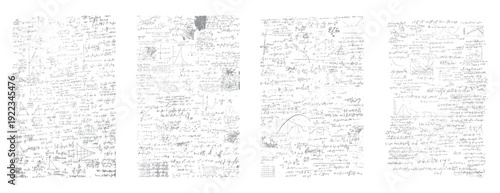 Handwritten mathematical equations and scientific diagrams on aged paper texture mathematics science