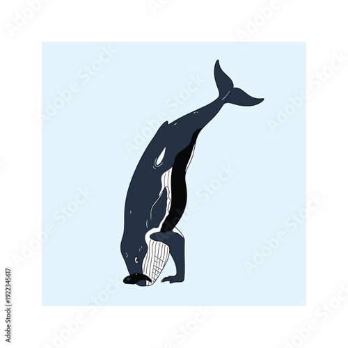 Whale Illustration Breaching Water with Minimalist Design on Blue Background