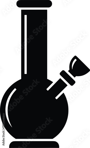 Bong water pipe silhouette icon, black and white glass smoking device vector illustration isolated on white background for cannabis culture design