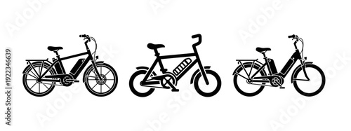 A collection of distinct electric bicycle designs, showcasing modern e-bike models for sustainable and efficient urban transportation solutions
