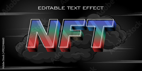 Futuristic chrome NFT text effect with metallic 3D style. Editable typography ideal for crypto projects, blockchain branding, gaming posters, digital assets, and tech promotions.