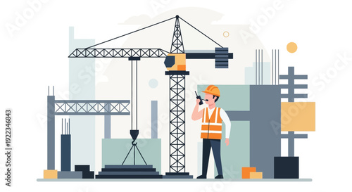 Construction Worker Operating Crane Equipment.