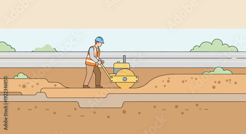 Construction Worker Operating Heavy Machinery Equipment.