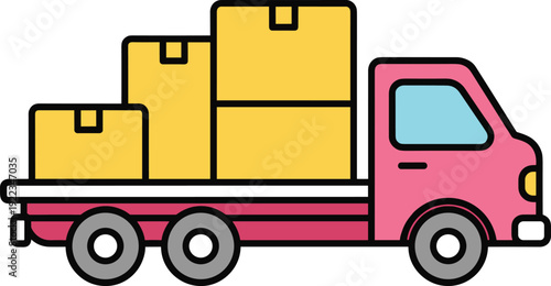 Delivery truck with cargo boxes logistics transport vehicle shipping service flat vector illustration courier freight icon isolated design