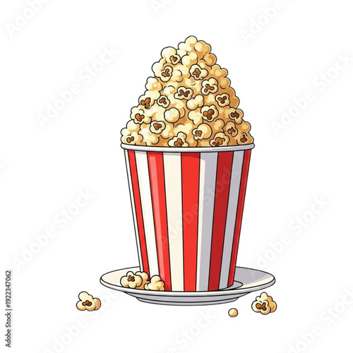 Popcorn in Red and White Striped Bucket Illustration